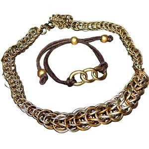 Vintage BoHo Big Chain Necklace & Adjustable Bracelet Jewelry Set